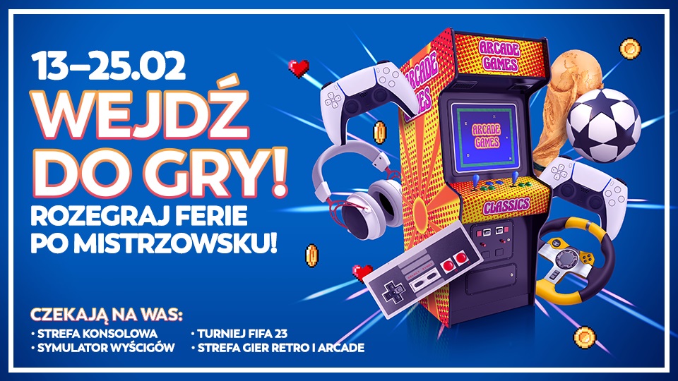 Strefa gamingowa turnieje FIFA 23 i sentymentalna podróż w czasie. Spędź ferie w CH Promenada ferie warszawa bezpłatne atrakcje dla dzieci promenada atrium gdzie z dzieckiem