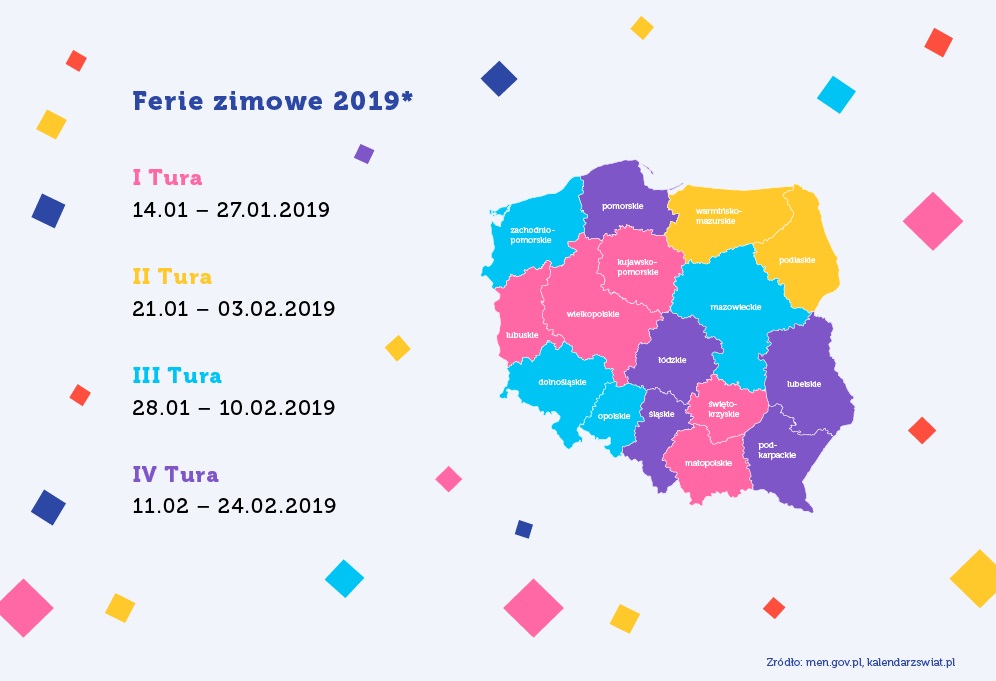 ferie zimowe 2019 terminy kalendarz