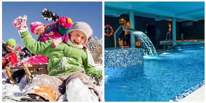ferie zimowe z dziećmi 2024 na Mazurach hotel z basenem i atrakcjami dla dzieci