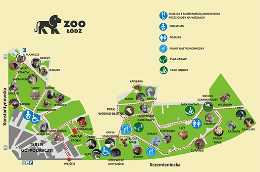 mapa łódź zoo atrakcje dla dzieci
