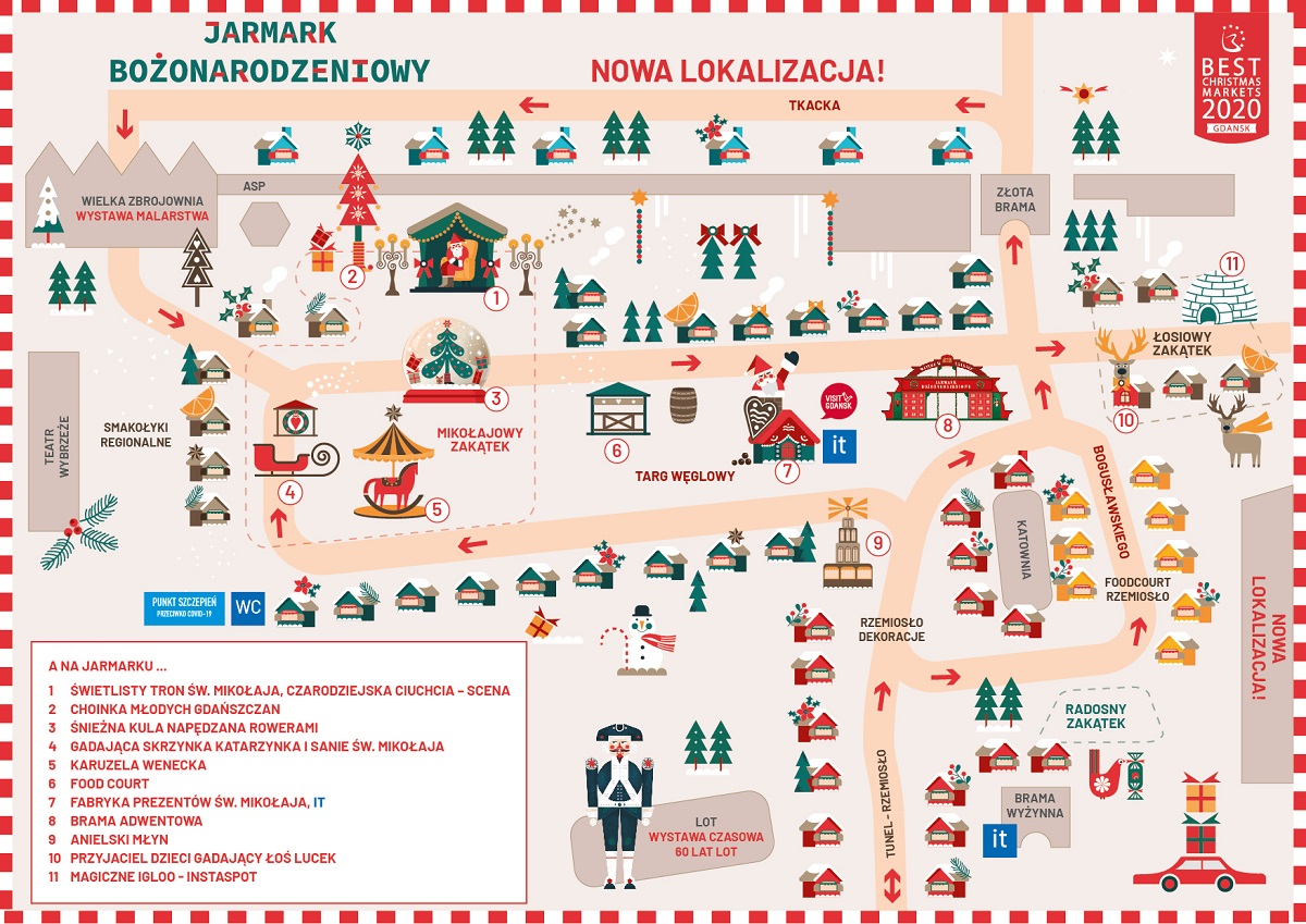 mapa plan Jarmark Bożonarodzeniowy Gdańsk 2021 gdzie uliczki atrakcje